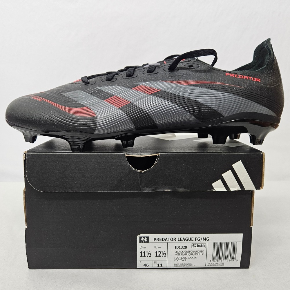 Adidas Predator League FG/MG Soccer Cleats ID1328 Black Grey Red Men's Sz 11.5